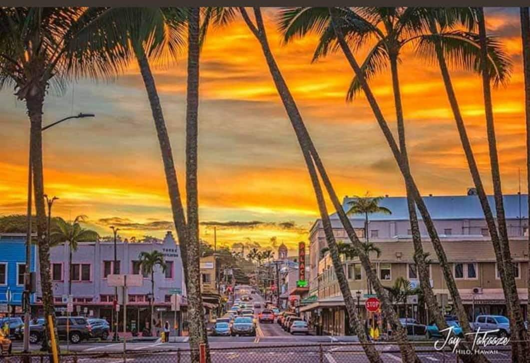 Sunset over downtown Hilo